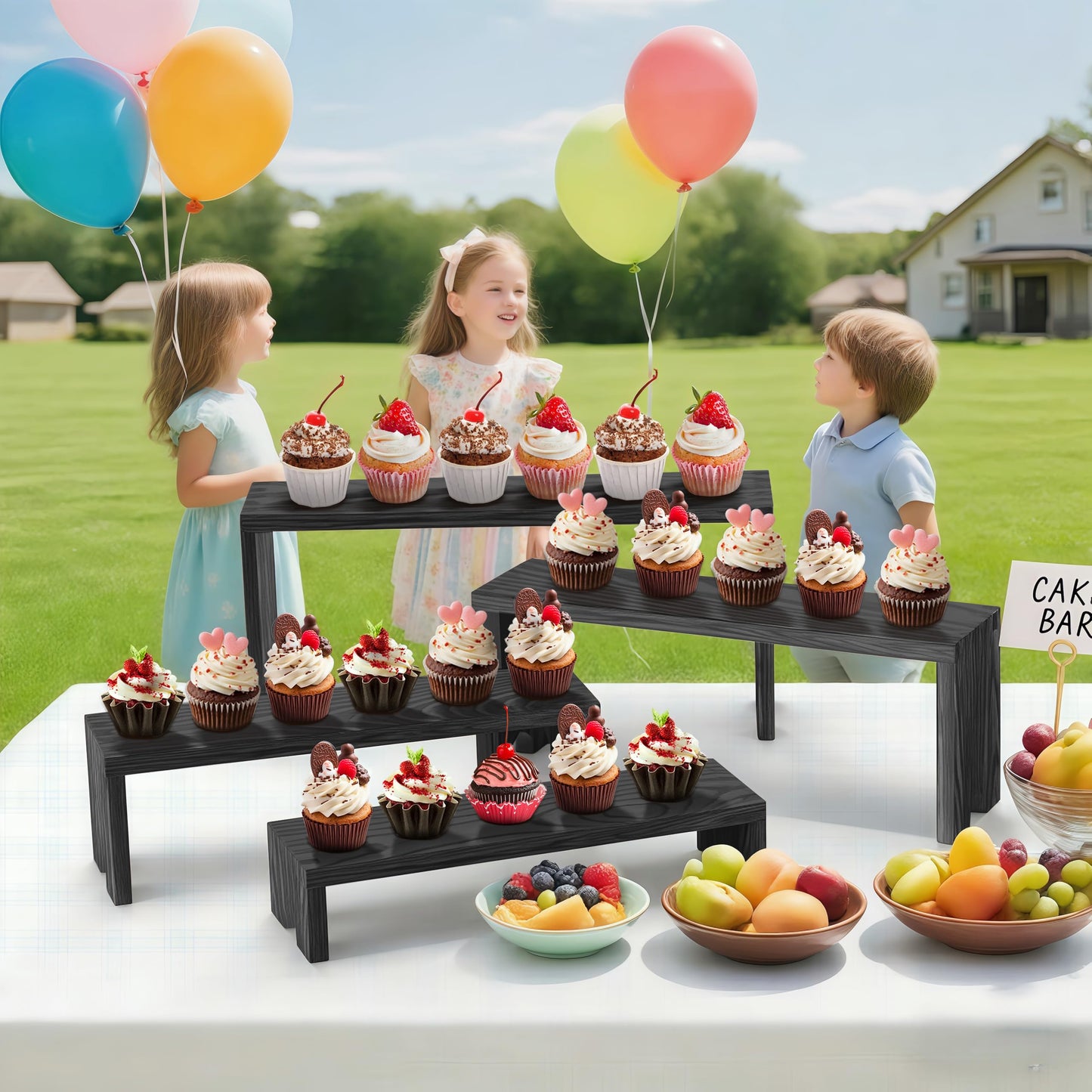 Large 2 Set wood tone Wooden Tiered Display Stands 4 Tier Stackable Pine Wood Display Risers, Suitable for Vendor Events, Cupcake Stands, cake stand Wooden Dessert Table Sets, Vendor Booth Displays,Cosmetic & Perfume Display Tools, Kitchen Spice Storage,