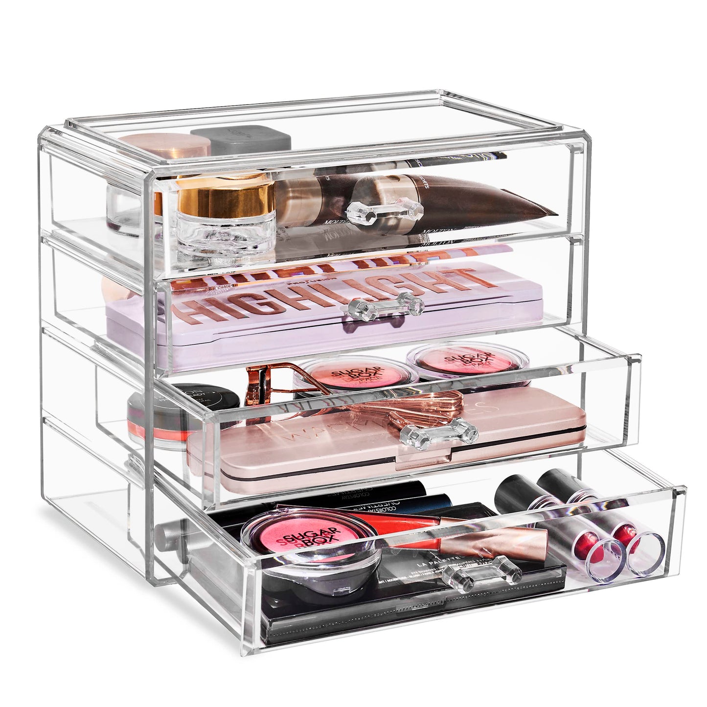 Sorbus Acrylic Makeup Organizer Set, 4-Drawer Vanity & Countertop Cosmetic Storage with Wide Drawers, Clear Makeup Storage for Brushes, Lipsticks, Jewelry – Holiday Gift for Women & Teens