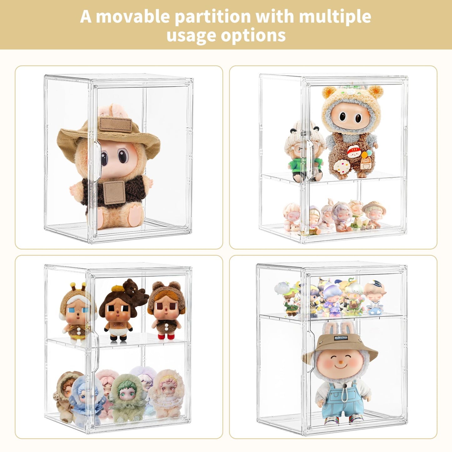 Attelite Acrylic Display Case for Collectibles, Clear Storage Bin with 3 Adjustable Layers, Stackable Storage Box with Magnetic Door for Figures, Home Office,Large,2 Tier Clear Storage Bin,2Pack