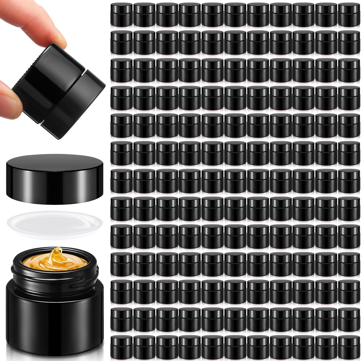 Norme 140 Pack 10 ml Glass Cosmetic Jars with Lids, Bulk Empty Refillable Sample Jars for Lip Balm, Cream, Lotion, Travel Jar for Creams, Inner Liner, Wide Mouth(Black,Plastic)