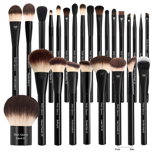 25 pcs Makeup Brush Set Holder Black Professional Kabuki Powder Concealers Eye shadows Blush Eyeliner Eyebrow Contour Eye blending Brushes (25pcs brush with box)