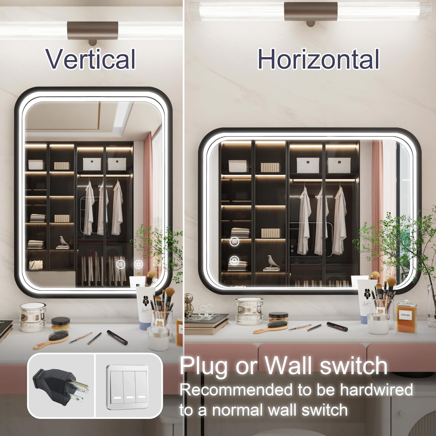 JSneijder 24"x32" LED Bathroom Mirror with Lights, Black Aluminum Frame