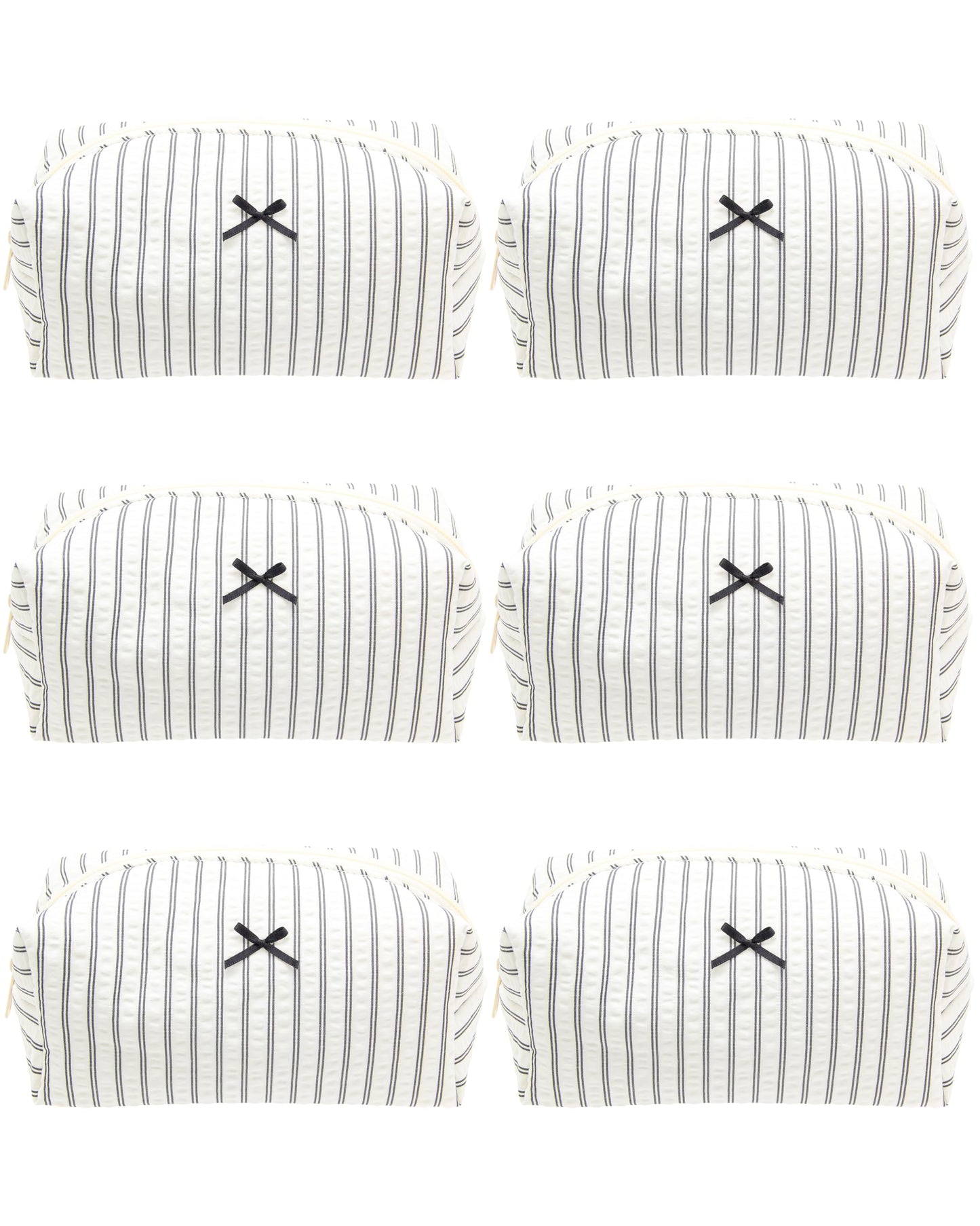 PAZIMIIK 6PCS Cozy Makeup Bag Small Aesthetic Travel Zipper Cosmetic Pouch for Women Make Up Beauty Accessories Brushes, Stripe Black