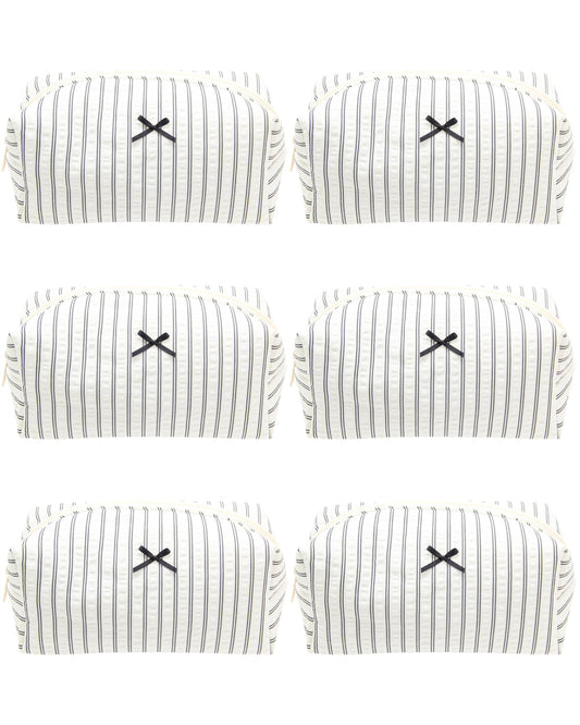 PAZIMIIK 6PCS Cozy Makeup Bag Small Aesthetic Travel Zipper Cosmetic Pouch for Women Make Up Beauty Accessories Brushes, Stripe Black