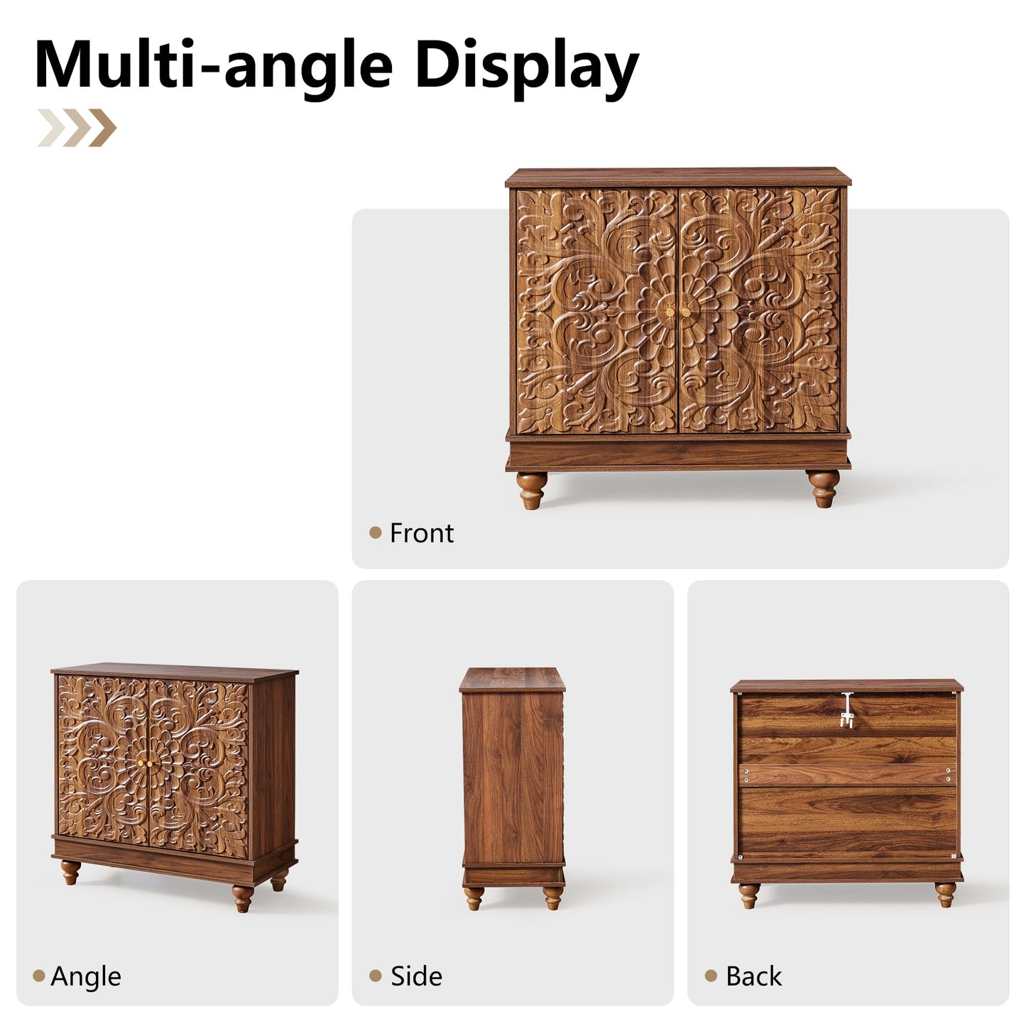 weselon Accent Cabinet Set of 2, Farmhouse Carved Storage Sideboard Buffet Cabinet with Adjustable Shelves, Entryway Storage Cabinet with 2 Doors (Walnut)