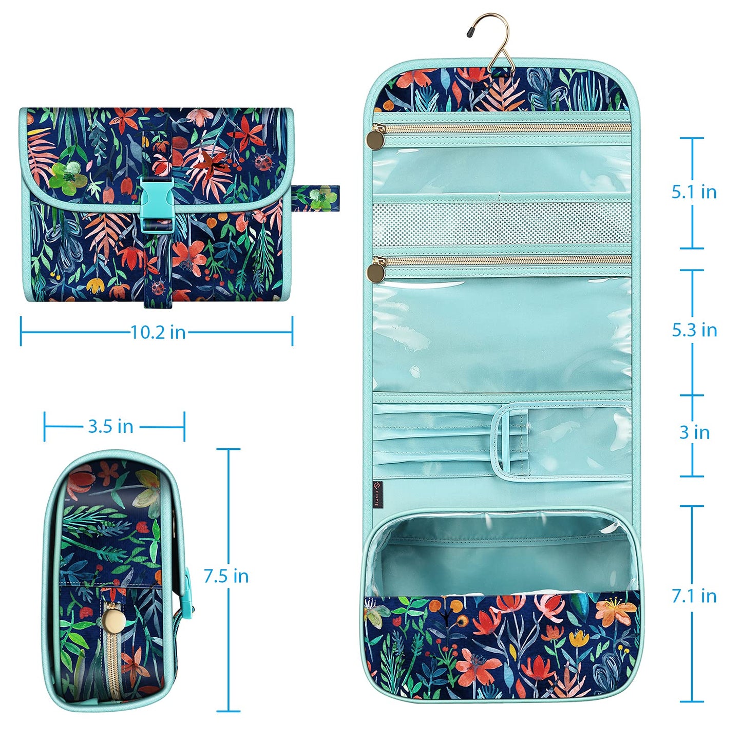 Fintie Portable Toiletry Cosmetic Travel Bag, Large Water Resistant Hanging Makeup Organizer Storage Pouch Case for Women Girls (Jungle Night)