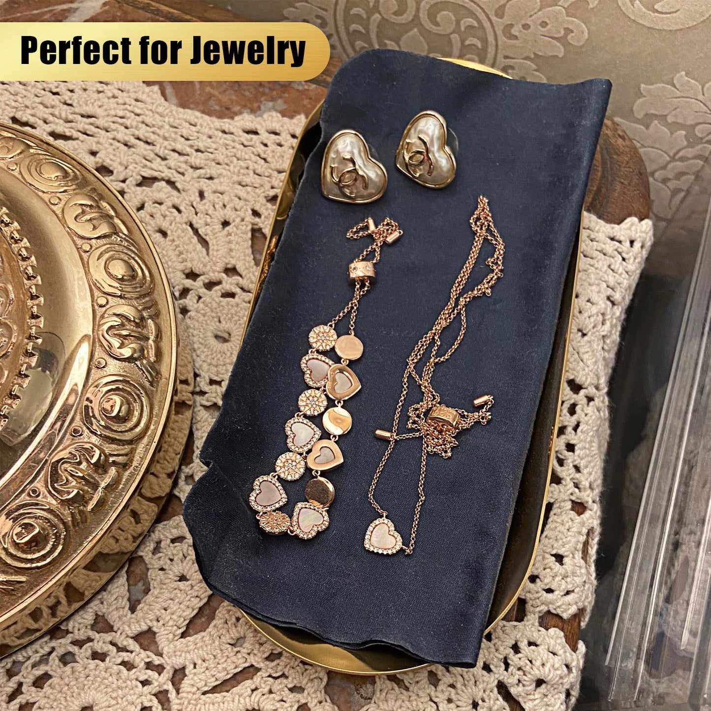 CYEAH Stainless Steel Decorative Tray Set of 6, Gold Decorative Tray 7 inch, Oval Jewelry Dish Bathroom Vanity Tray Small Serving Trays Candle Holder Stainless Steel Cosmetics Perfume Trays