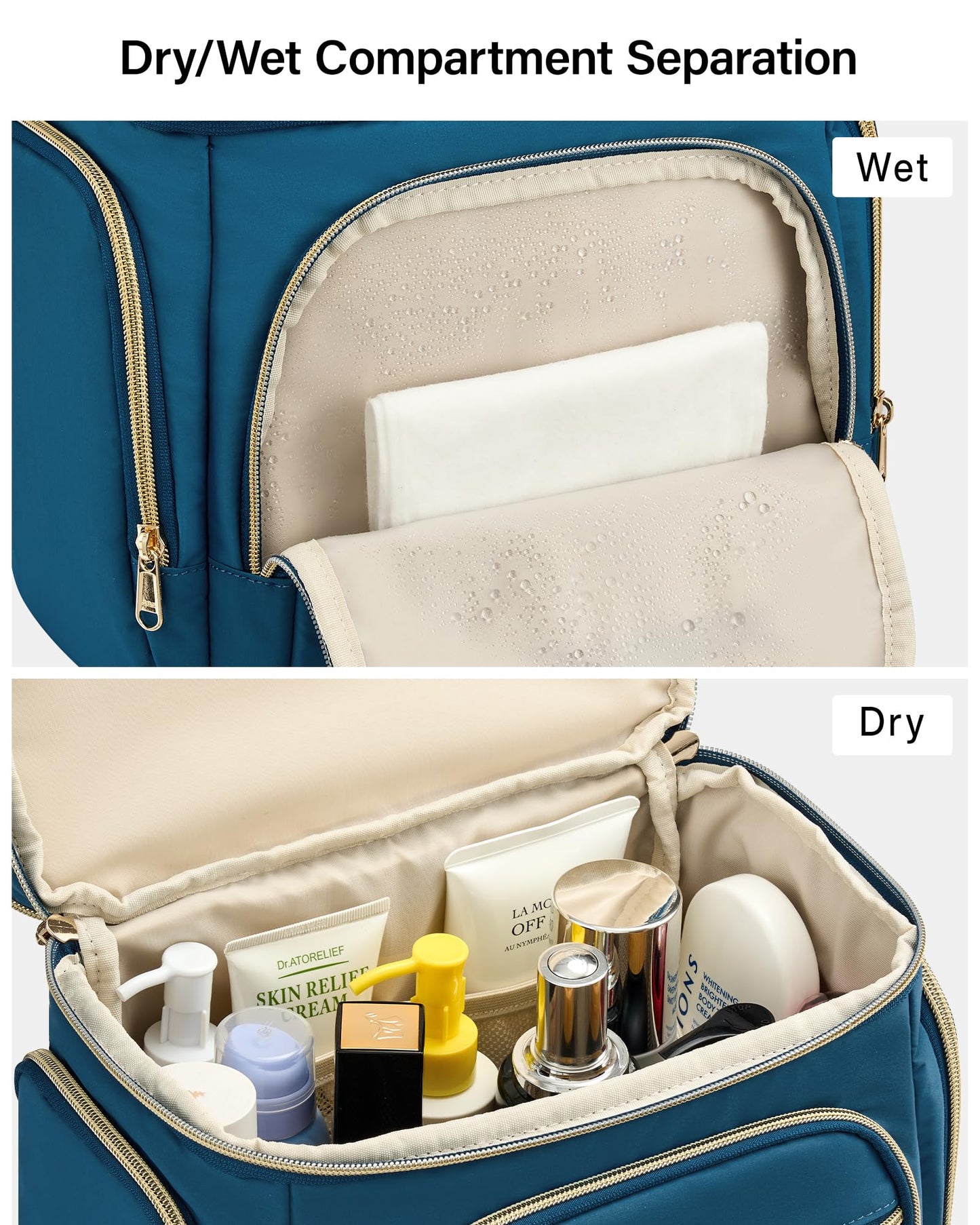 Hanke Large Toiletry Bag for Women Travel, Double Layer Organizer with Wide Opening for Full-Size Cosmetics & Toiletries, 12.2L Water-Resistant Makeup Bag,Navy Blue