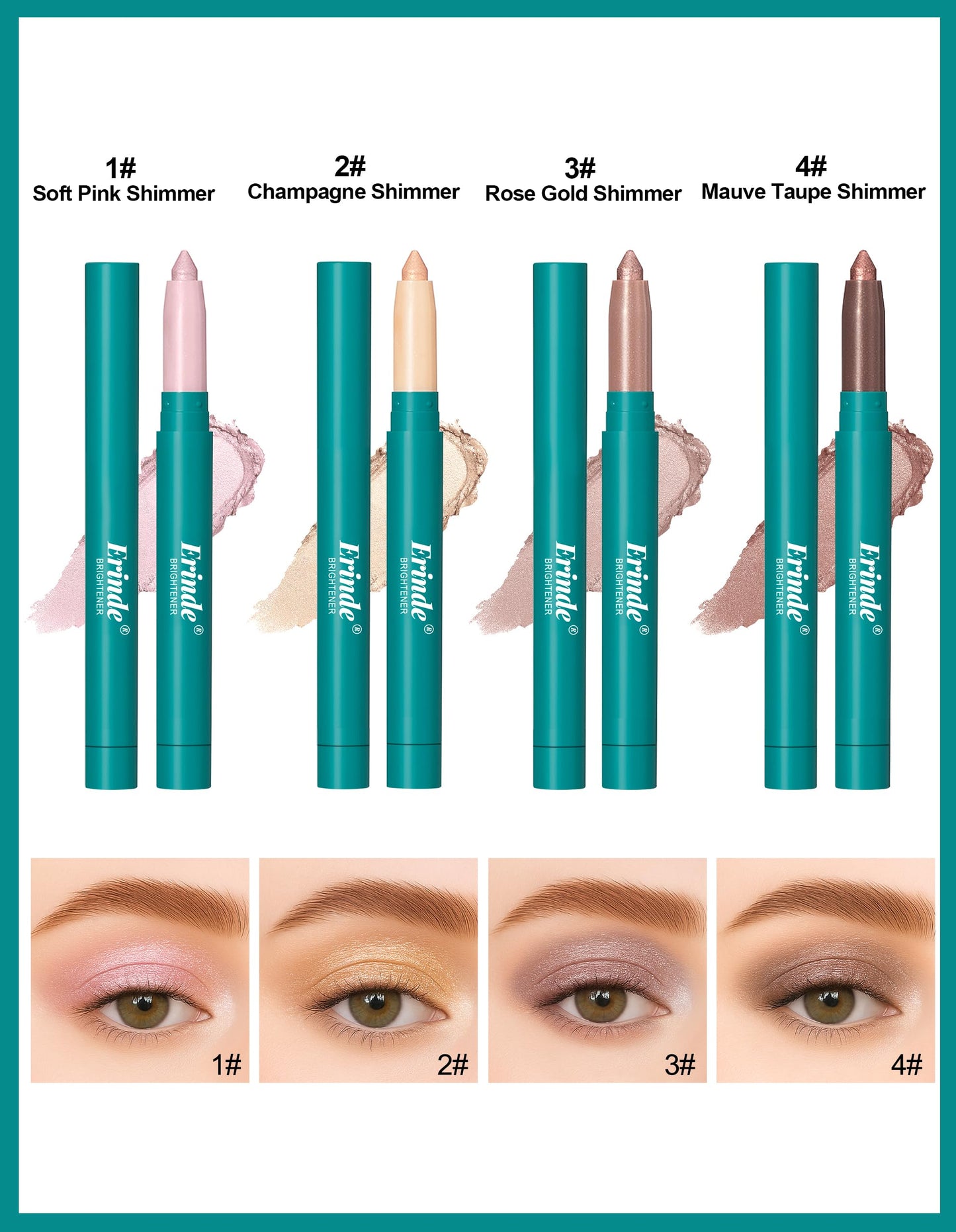 Erinde 4 Colors Eyeshadow Stick, Eye Brightener Stick, Shimmer Creamy Eye Shadow Makeup, Long Lasting Waterproof Glitter Highlighter Eye Liner Pencil Set