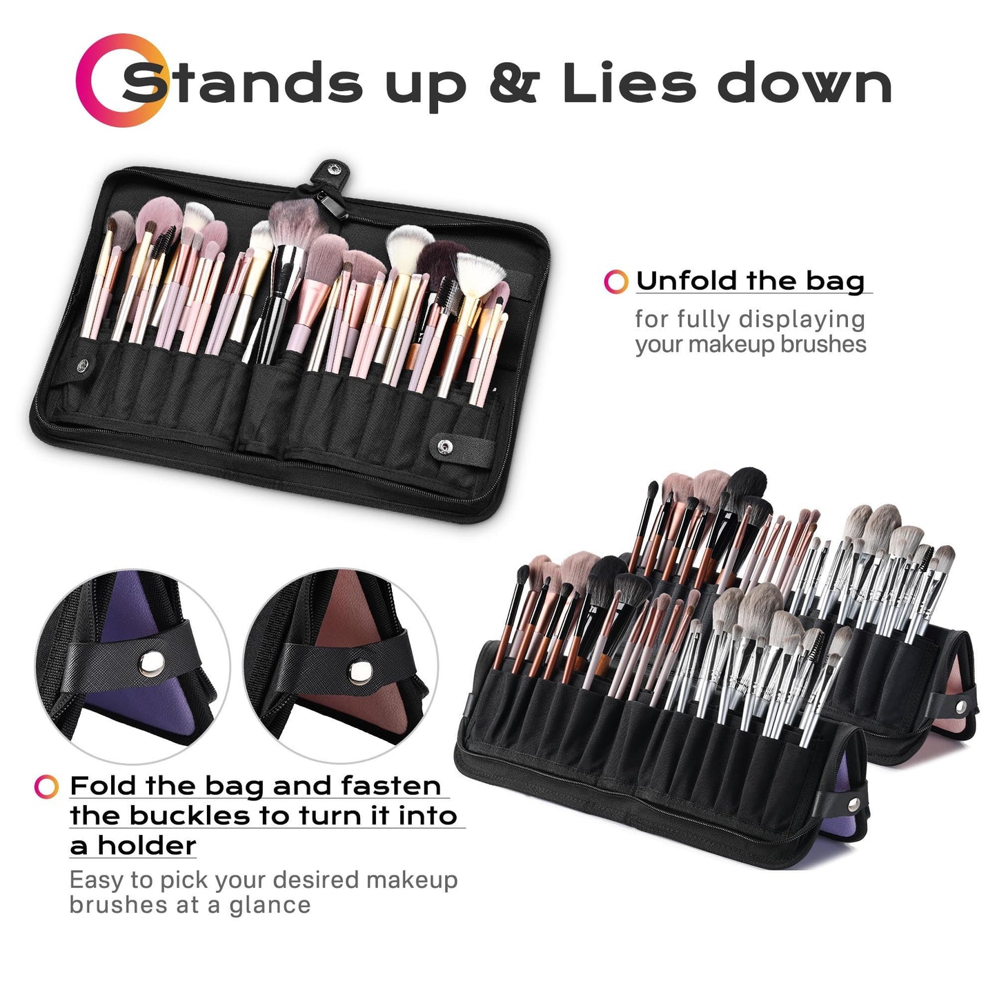 BYOOTIQUE 4in1 Rolling Makeup Case with 2 Foldable Makeup Brush Bags, Professional Cosmetic Train Case for Makeup Artist, Travel & Beauty Salon
