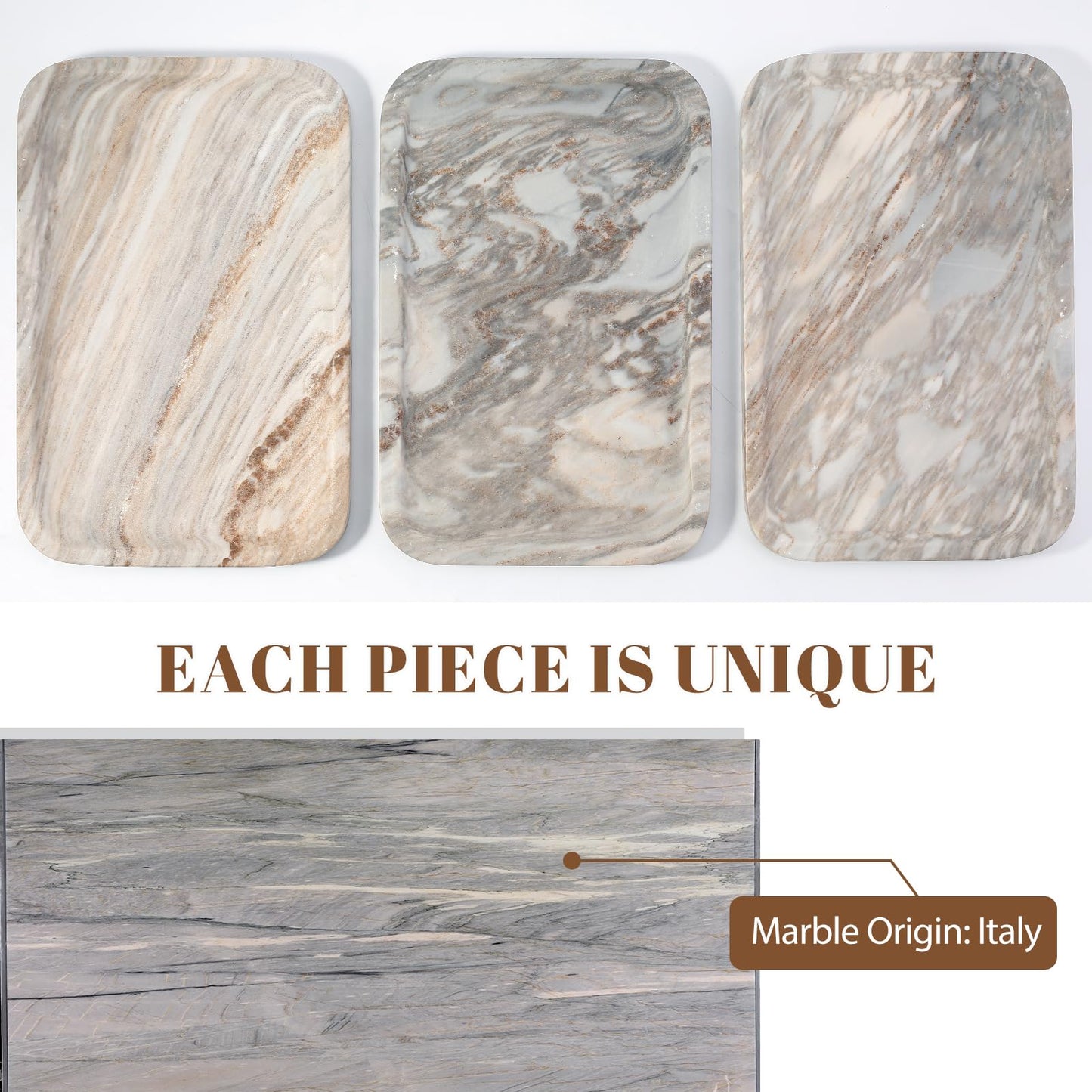 Koville Marble Tray, 12"x8" Marble Vanity Tray for Countertop Bathroom Kitchen Dresser, Decorative Catchall Trays for Perfume Jewelry, Rectangular Stone Serving Tray(Palissandro Blue