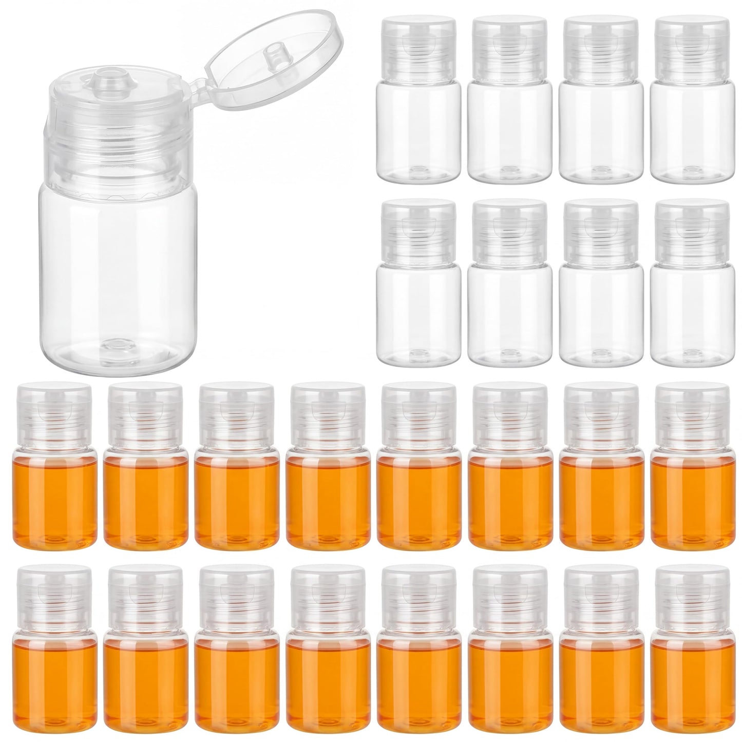 Yiyiring 24 Pcs 0.5 oz Small Travel Bottles with Flip Cap Wide Mouth Travel Size Plastic Bottles Mini Refillable Leakproof Liquid Storage Container for Toiletries Shampoo Cosmetic Lab Reagent Sample