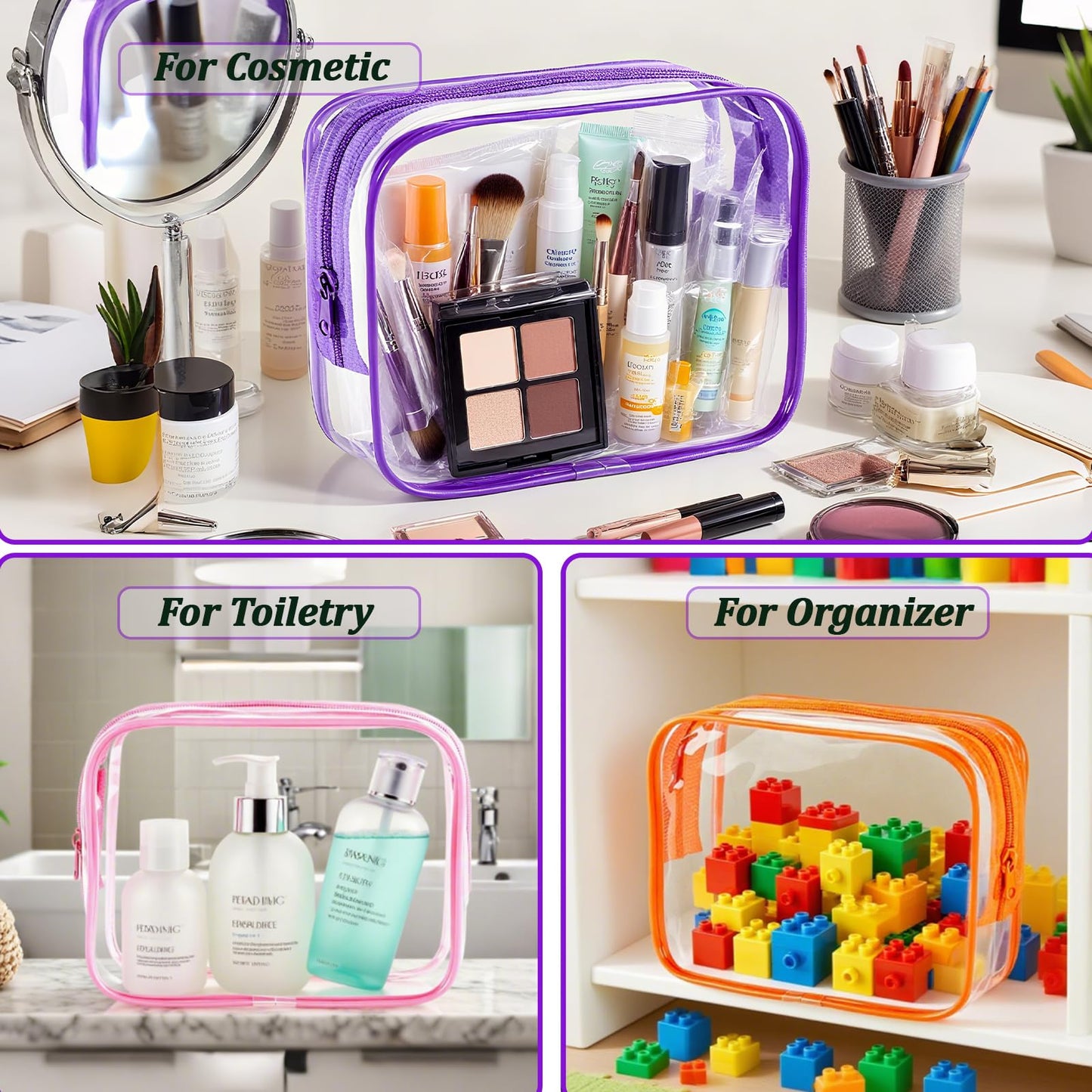 YOQIVEXU 6 Pieces Clear Makeup Bags Bulk, TSA Approved Toiletry Bag PVC Clear Cosmetic Toiletries Pouch with Zipper, Waterproof Vinyl Plastic Organizer Case for for Women Carry-on Travel Essentials