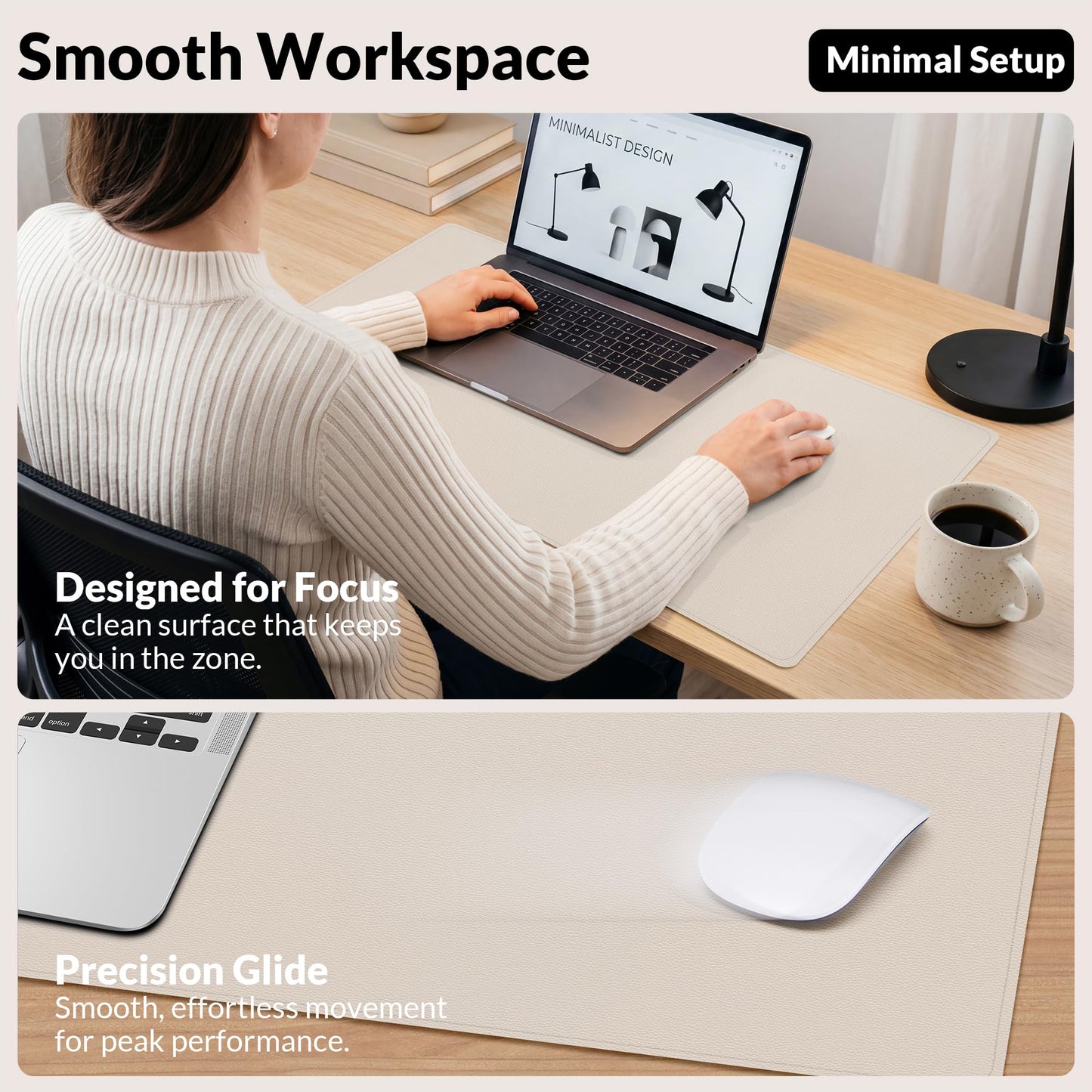 Leather Desk pad Protector, Large Desk mat with Natural Cork & PU Leather,Mouse pad,Non-Slip Office Desk Mat,Waterproof Desk Writing Pad for Office and Home (35in*17in,Beige)