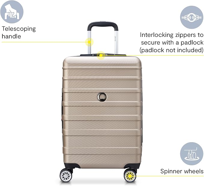 DELSEY PARIS Margot Hardside 3-Piece Set, Expandable Luggage with 4 Spinner Wheels, Lightweight Suitcase, 21" Carry-On, 24" Checked Medium, 28" Checked Large, Gold