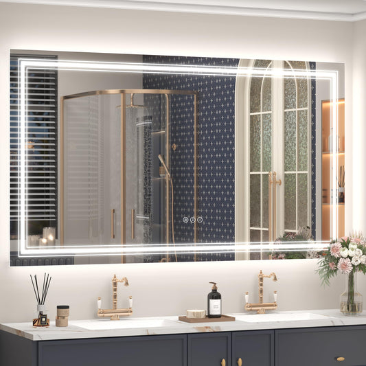 GOLOMO 66x36 LED Bathroom Mirror, Lighted Mirror for Bathroom Wall, Backlit and Front lit, Dimmable, Anti-Fog, Shatterpoof, Memory (Horizontal/Vertical)