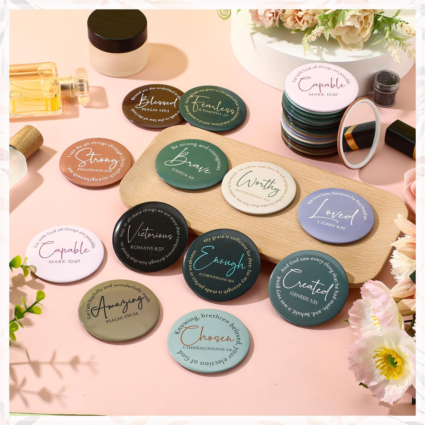 Geelin Mini Christian Gifts Mirror for Women Bulk Inspirational Bible Verse Scripture Portable Mirrors Small Church Gifts for Mother Women History Month VBS Party Favor(48 Pcs,Retro)