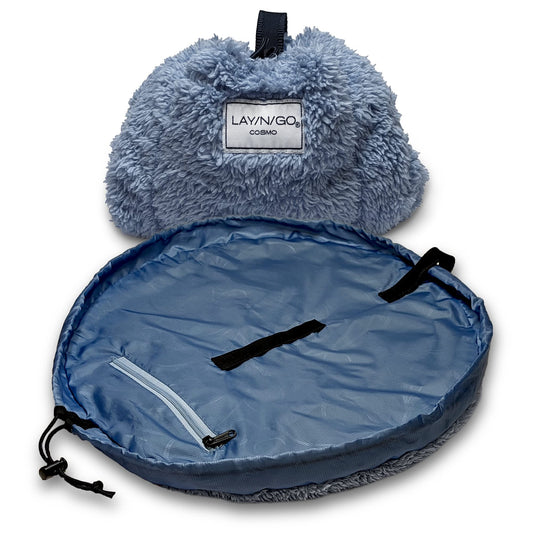Lay-n-Go Cosmo Drawstring Cosmetic & Makeup Bag Organizer - Portable Drawstring Makeup Bag w/Zipper Pocket, Makeup Loops & More - Durable, Machine Washable Toiletry Bag (20", Comfort/Blue)
