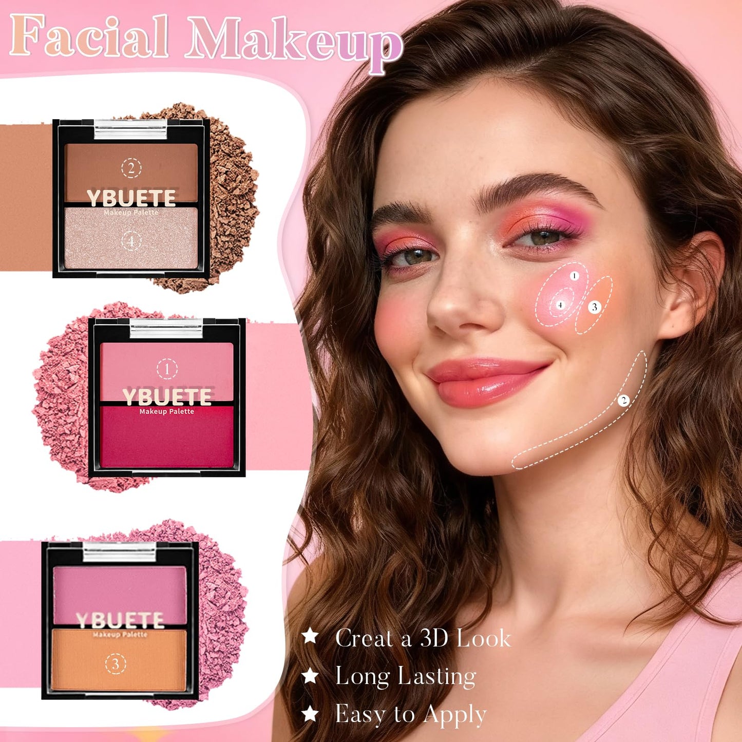 YBUETE Beginner Makeup Set for Teen Girl Women, Makeup Present for Her, Makeup Kit with Cosmetic Train Case Contained Eyeshadow Blush Lip Gloss and Oil Lip Liner Eyeliner Brushes Mirror (Pink)