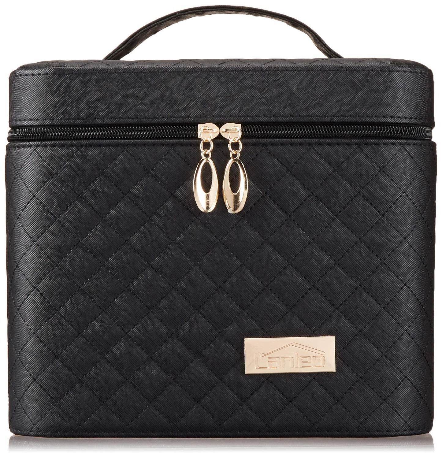 Sooyee Makeup Bag with Mirror, Makeup Organizer Cosmetic Travel Bag with Fold Tray, Cosmetic Bags for Women Designed to Fit All Cosmetics Professional Makeup Case, Black