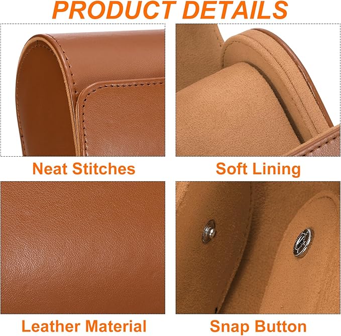 HARFINGTON Watch Roll Travel Case 2 Slot Portable Leather Watch Case for Men and Women, Watches Storage Organizer with Removable Pillows for Traveling, Display, Home Storage, Yellow