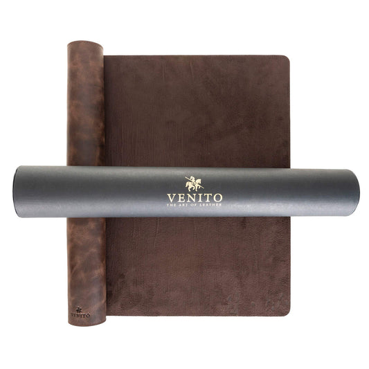 Venito Premium Leather Desk Pad Mat (36 X 19 inch) - Large Desk Mat for Keyboard and Mouse Home Office Accessories (Coffee Brown)