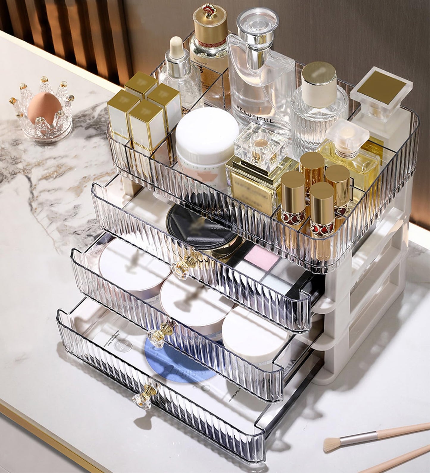 MIUOPUR Makeup Organizer with 3 Drawers, Clear Bathroom Counter Organizer, Skincare Organizer for Vanity Countertop, Cosmetic Display Case, Ideal Choice for Storing Lipsticks, Nail Polishes, Perfumes