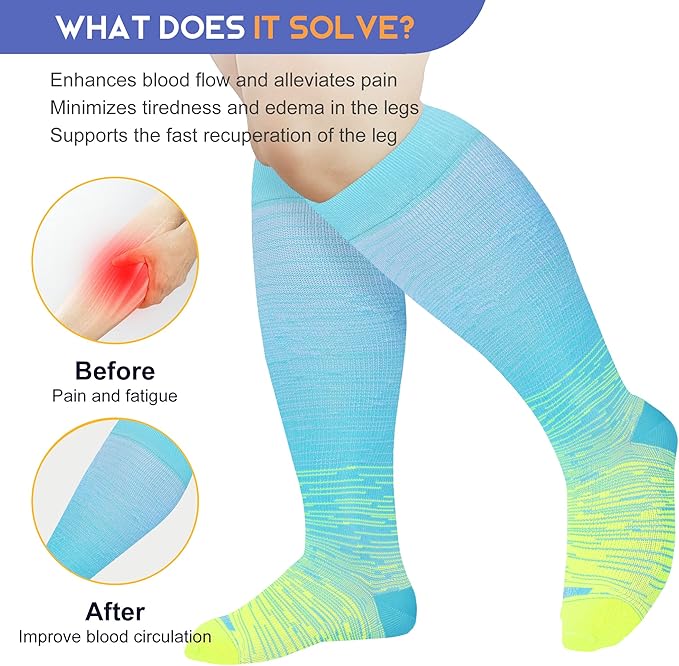 LEVSOX Plus Size Compression Socks for Women Men Wide Calf Extra Large 15-20 mmHg Knee High Sock for Nurses Pregnant Travel
