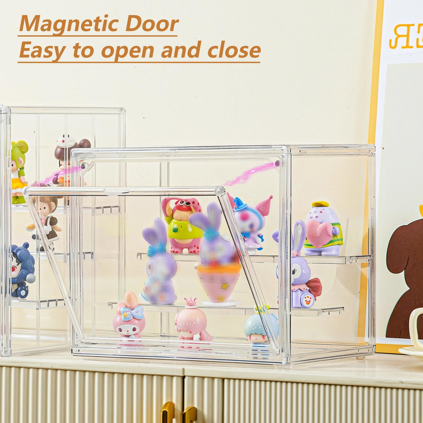 LXLXXL Small Acrylic Display Case for Collectibles 3 Layer Adjustable Display Case with Magnetic Door Clear Stackable Display Box for Mini Figures, 4 Pack