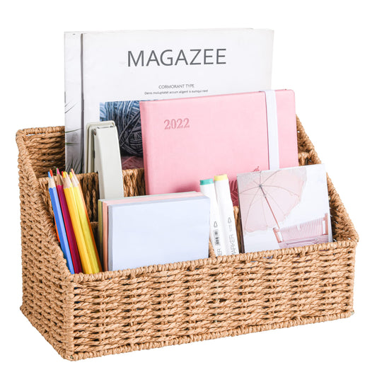 DINGTAI Woven Mail Organizer Countertop, 12 Inch Mail Organizer Basket for Bill and Pen, Farmhouse Desk organizers and storage