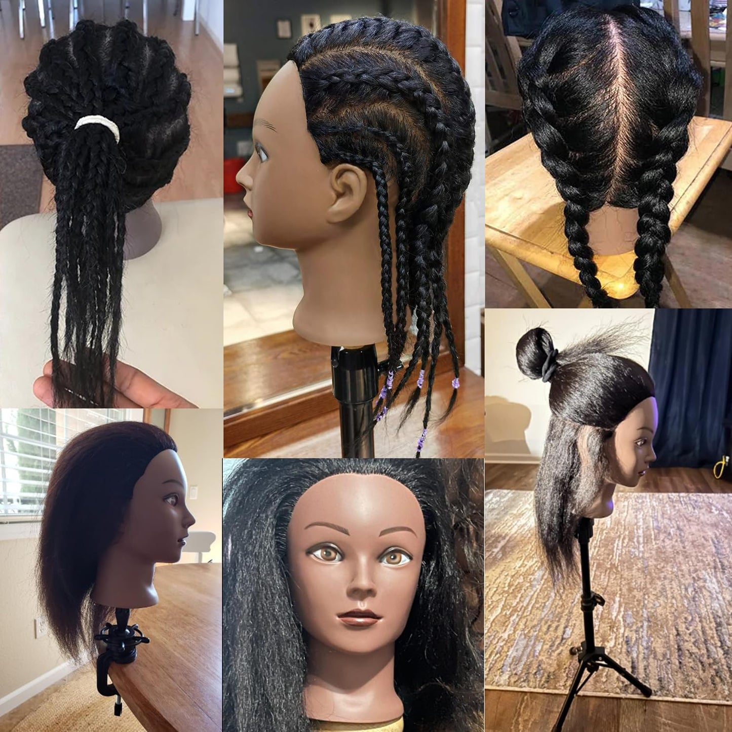 Mannequins Head 16" 100% Real Human Hair Braiding Styling Head With Stand