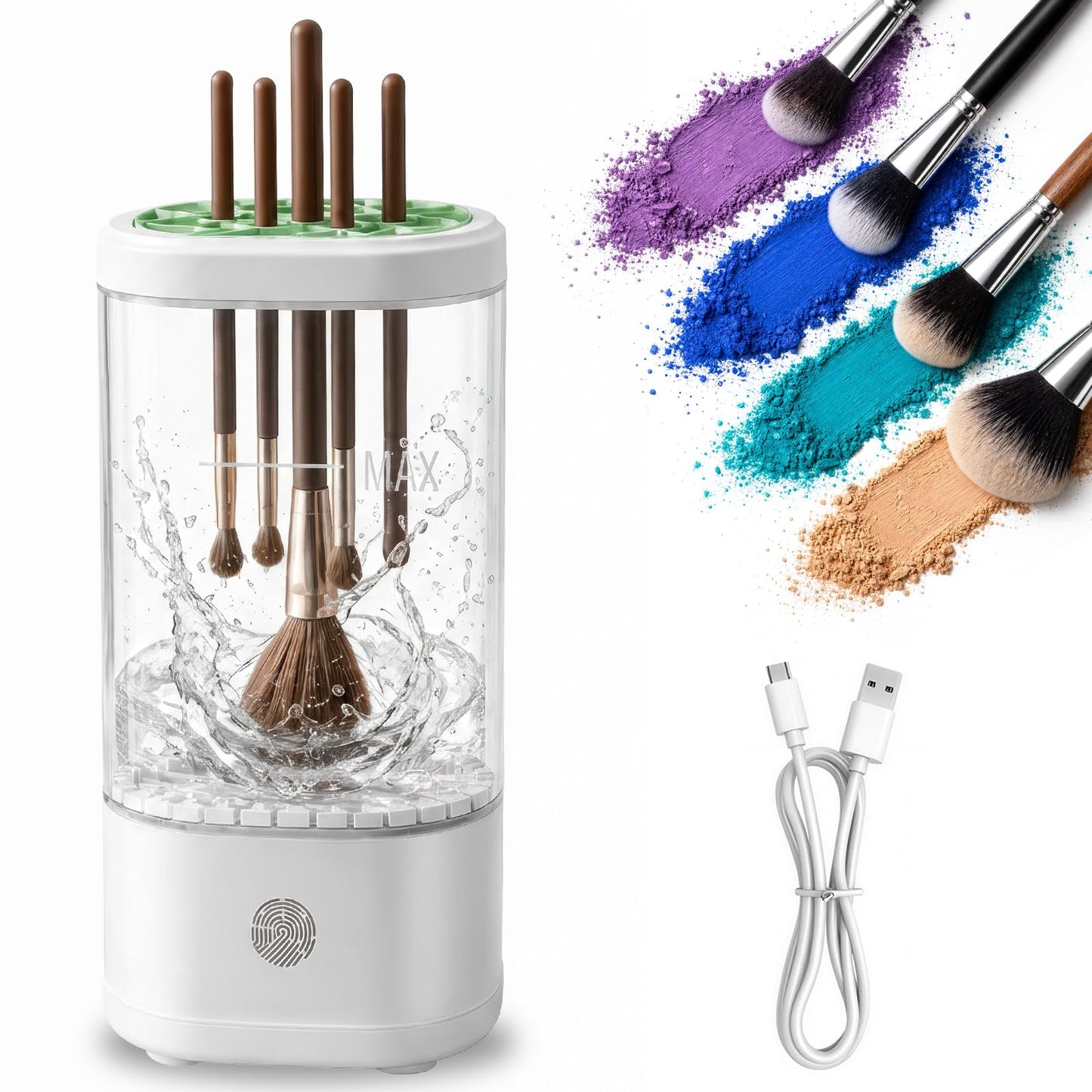 Kuyqd Electric Makeup Brush Cleaner Machine, Automatic Makeup Brush Cleaning With Dryer-Holder for All Brush Types,Sponges-White