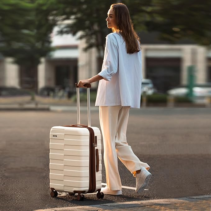 Carry On Luggage 20 Inch Hardside Ultra Durable 100% PC Lightweight Small Travel Suitcase with Wheels TSA Lock, Elegant White
