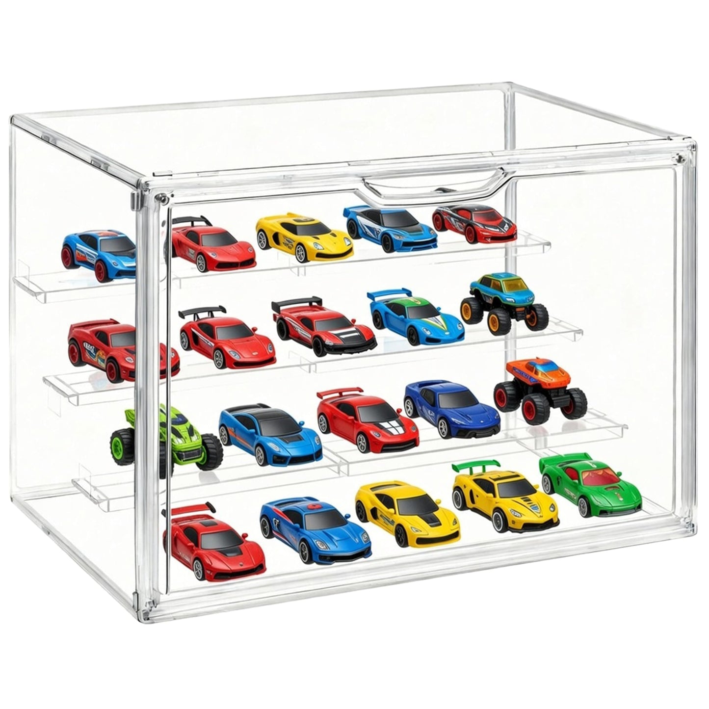 Clear Acrylic Display Case 2 Pack, Stackable 4-Tier Figure Showcase with 3 Movable Shelves, Interlocking Edges & Magnetic Door for Action Figures