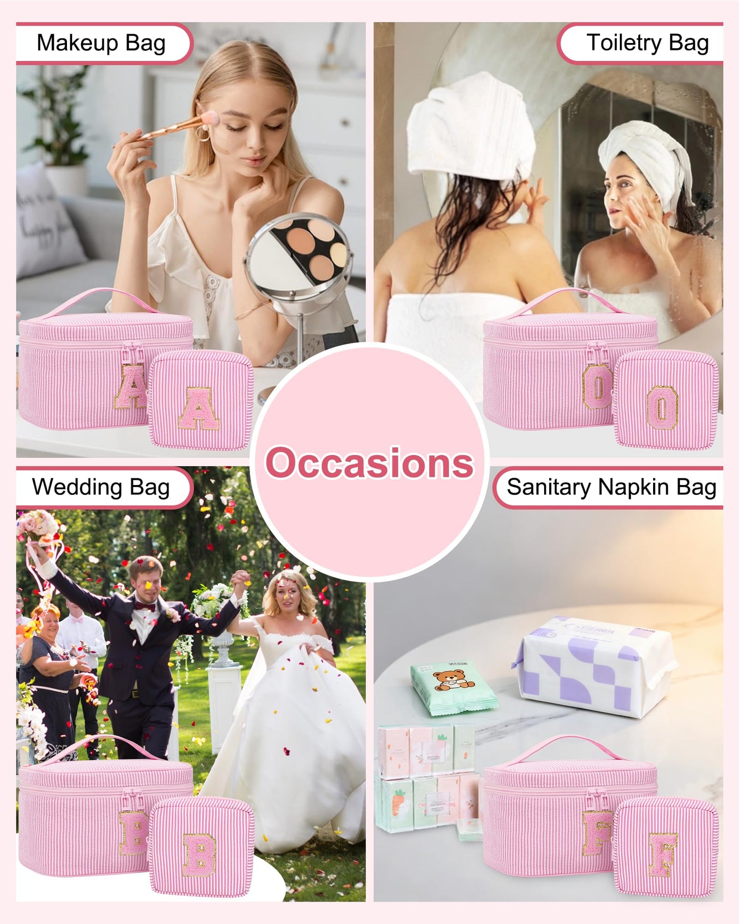 MONSTINA Initial Makeup Bag,Monogram Pouch Gifts for Teens,Personalized Cosmetic Bag for Girls&Women,Cute Letter Make Up Bag,Pink A