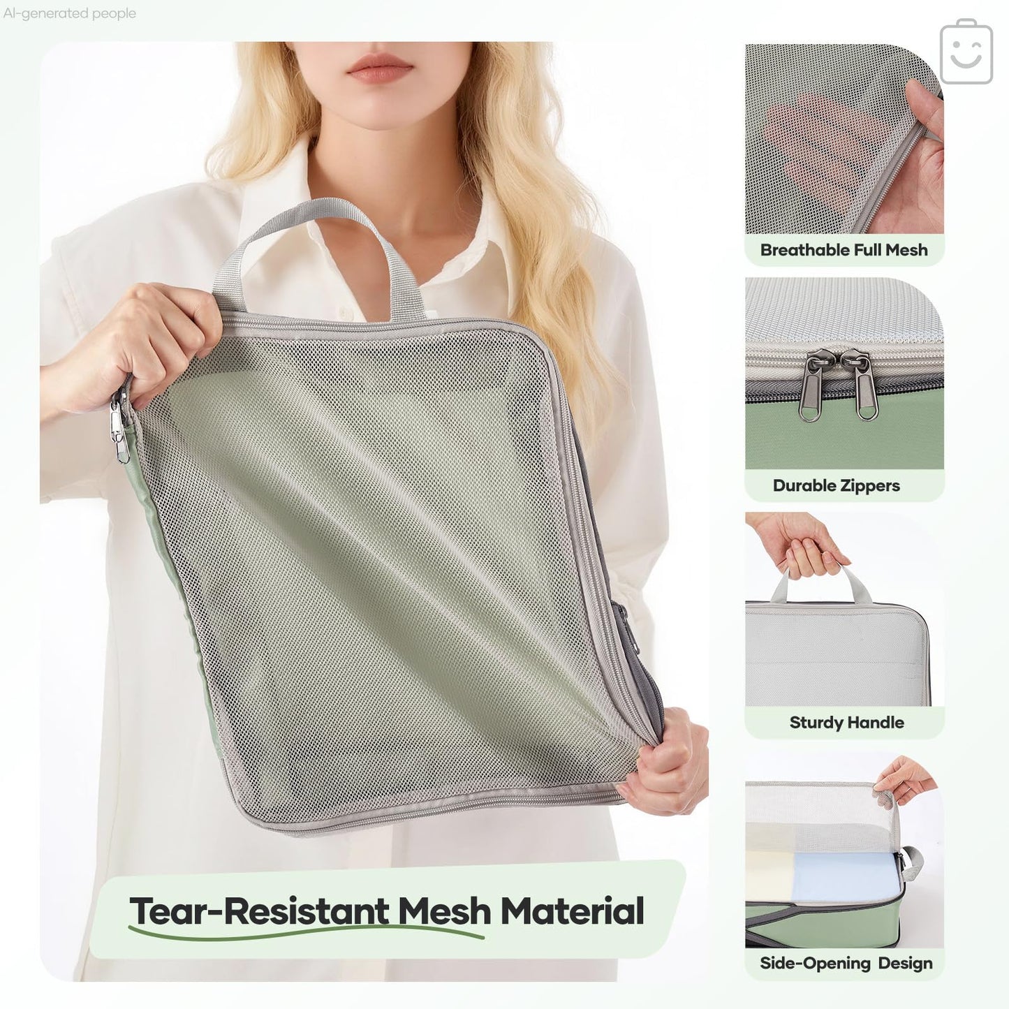 Veken 9/11 Set Compression Packing Cubes for Travel Essentials,Compressible Expandable Luggage Suitcase Organizer Bags for Clothing,Space Saver Bags with Over 1000 pcs of Mesh Holes(Matcha Green)