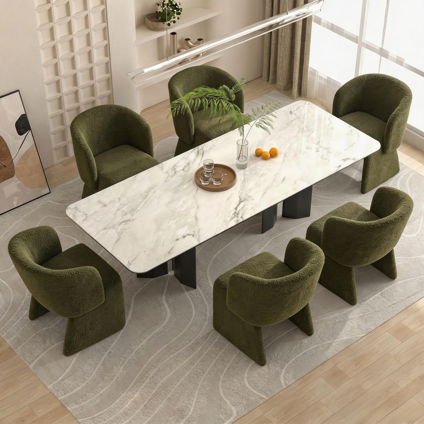 Homedot Green Dining Arm Chairs Set of 4, Upholstered Mid Century Modern Home Kitchen Chairs with Curved Backrest & Armrest, Teddy Velvet Accent Chairs for Dining Room, Bedroom, Dressing Room