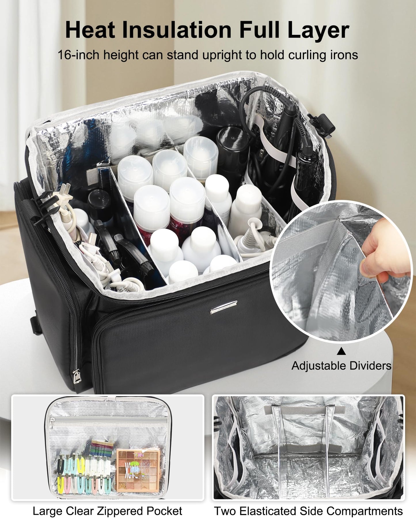 Relavel Rolling Makeup Case, Hair Tools Travel Bag Cosmetology Case on Wheels with 2 Clear Bags, Professional Hairstylist Bag Makeup Artist Storage Train Case Barber Organizer with 360° Spinner Wheels