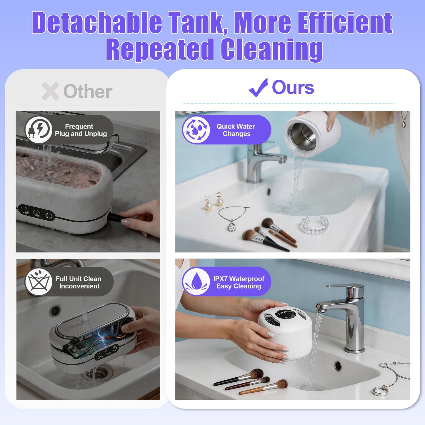Ultrasonic Makeup Brush Cleaner Electric Machine with U-V, Automatic Cosmetic Brushs Washer Portable Deep Cleaning for Beauty Makeup Brush Set, Blush Brush, 4 Modes with Visible Window Digital Timer