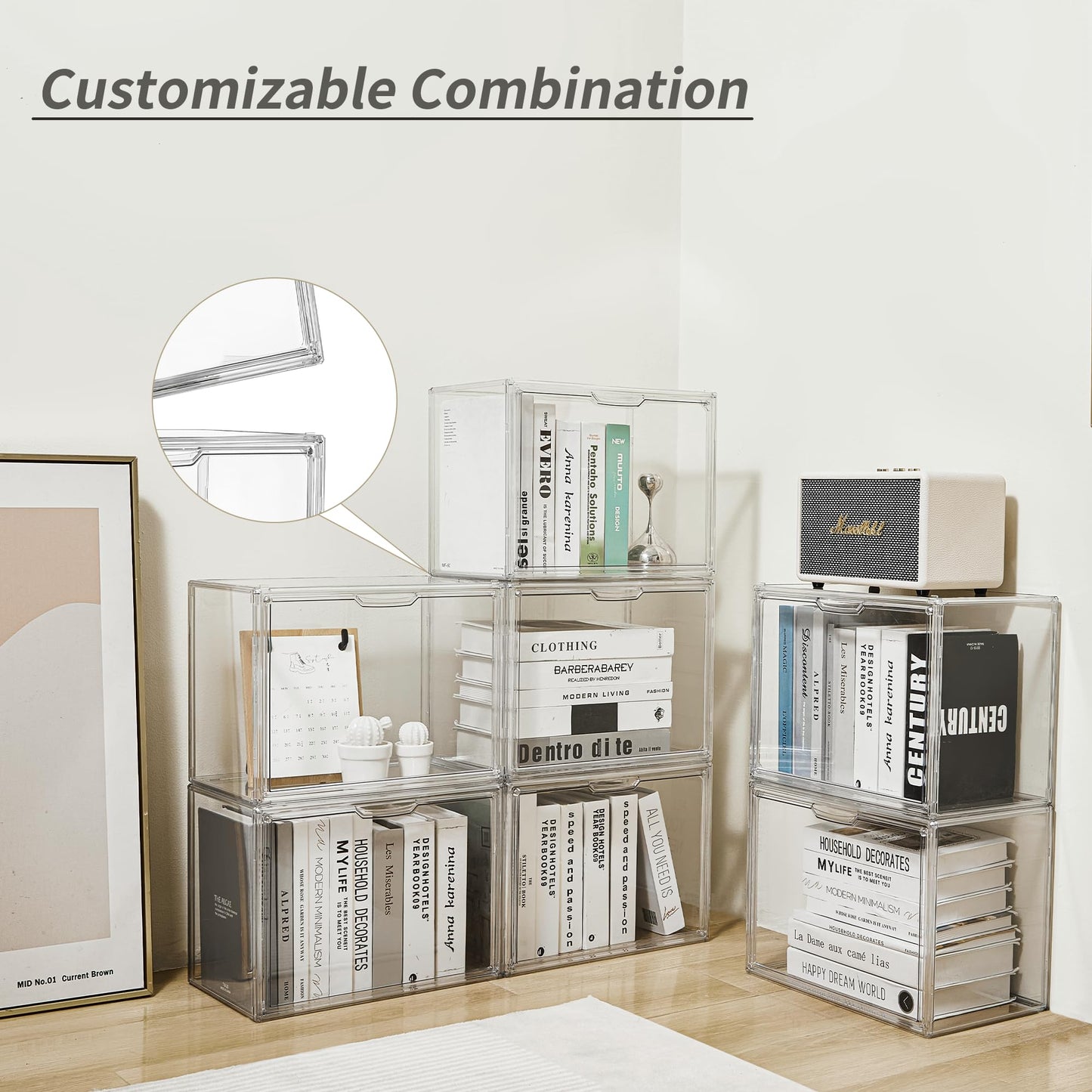LXLXXL Cube Storage Organizer Acrylic Book Case Display Case Box Stackable Book Storage Containers With Magnetic Door Clear Plastic Portable Organizer For Living Room Bedroom 5 Pcs