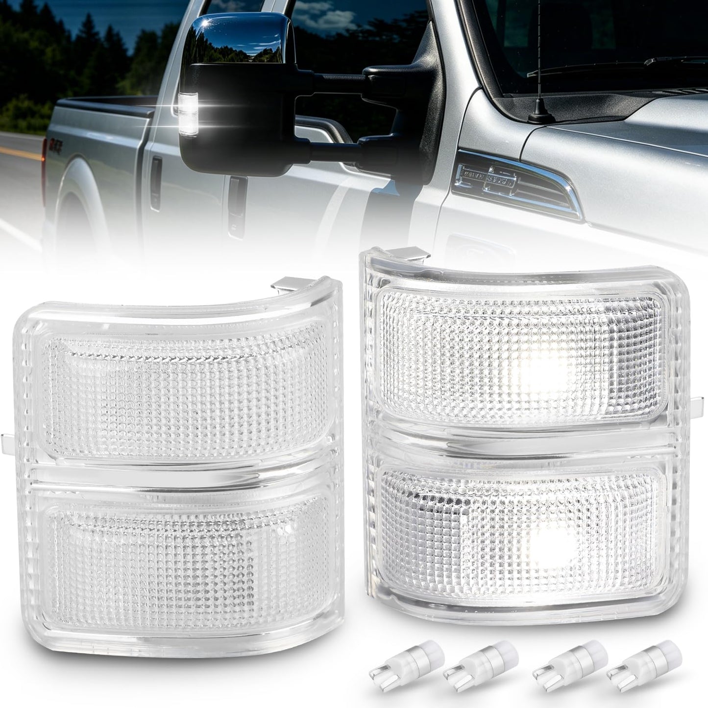 LED Mirror Lights Clear Lens White for 2008-2016 Fo'rd F250 F350 F450 F550