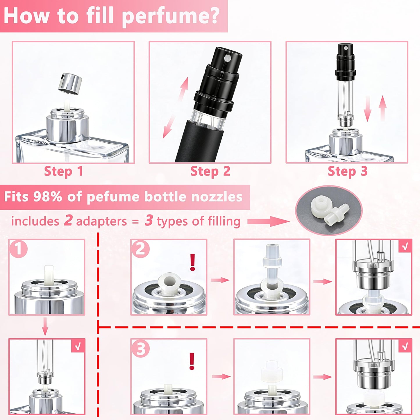 Boxicok 3Pcs 5ml Travel Perfume Atomizer Refillable, Mini Cologne Spray Bottle Empty, Perfume Spray Bottle, Fragrances Atomizer, Cologne Atomiser (Black & Black & Black)