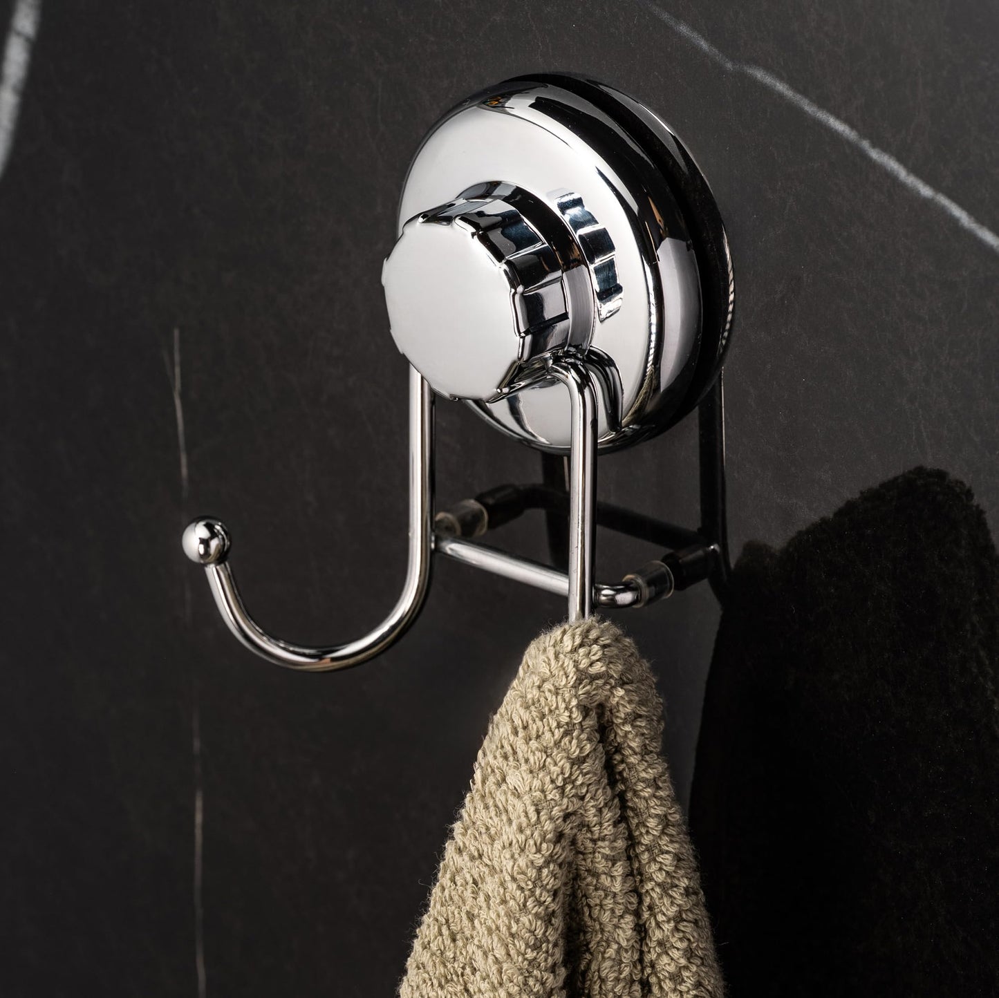 HASKO accessories - Powerful Vacuum Suction Cup Hooks - Organizer for Towel, Bathrobe and Loofah - Strong Stainless Steel Towel Hooks for Bathroom & Kitchen, Towel Hanger Storage (2 Pack)