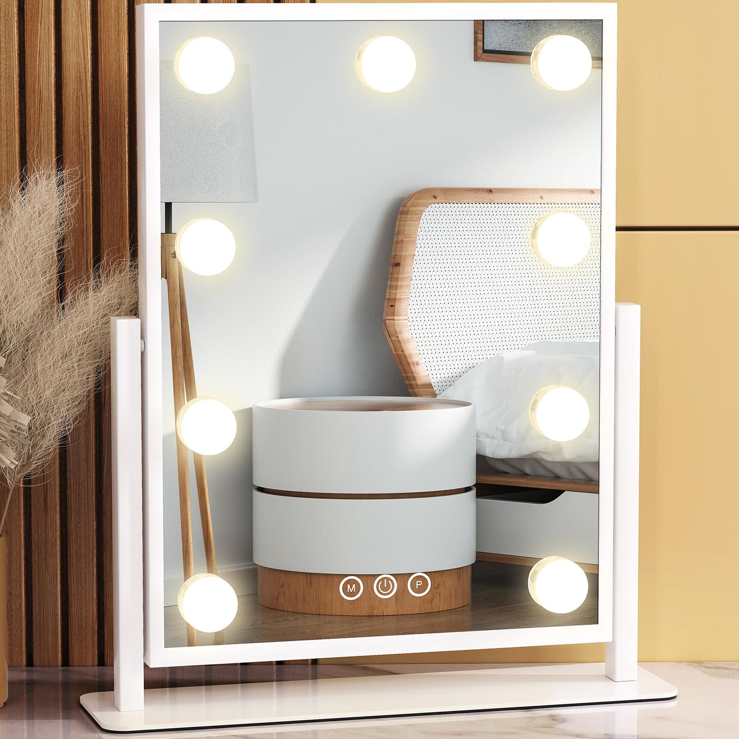 Dirket Vanity Mirror with Lights, Lighted Makeup Mirror Hollywood Makeup Mirror with 9 Dimmable Bulbs and 3 Color Lighting Modes, Smart Touch Control, 360°Rotation