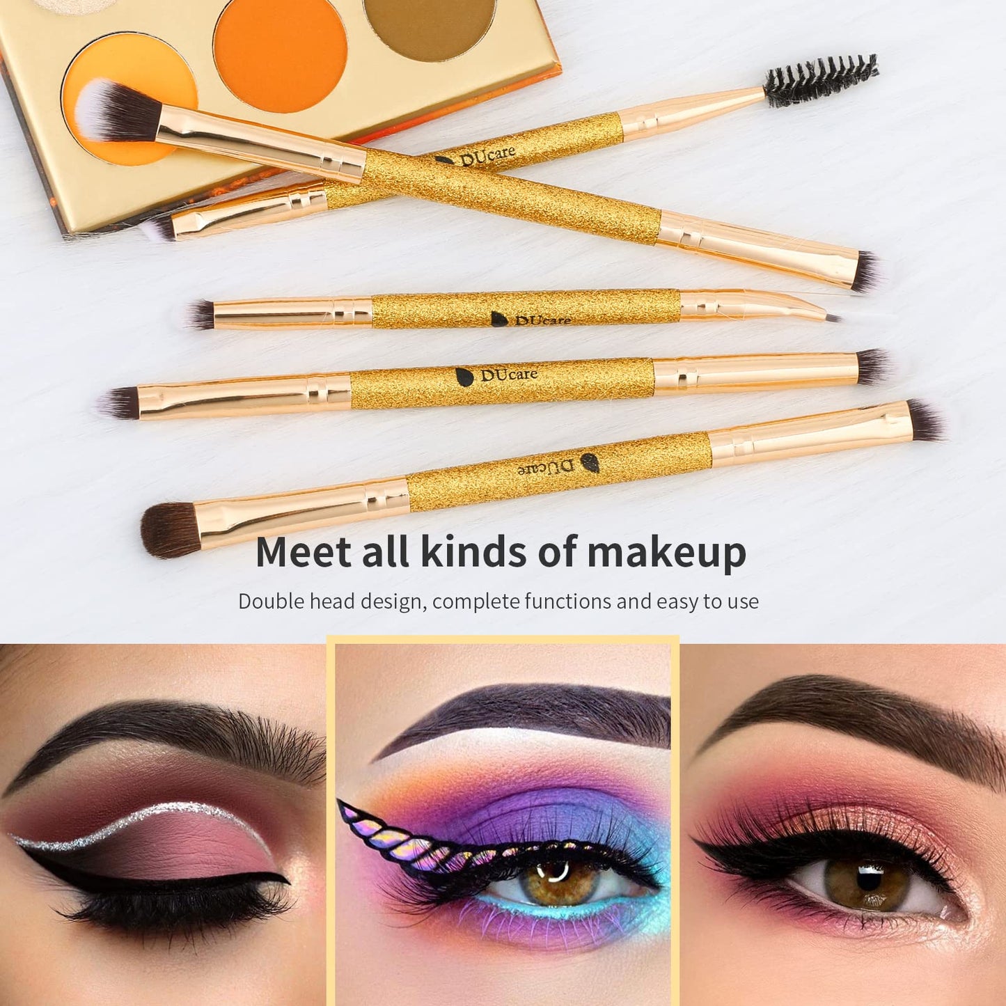 DUcare Eyeshadow Brushes 5pcs Double Sided Eyebrow Brush Makeup Brushes with Soft Synthetic Hairs Double Ended Eyeshadow Brush Set for Eyeshadow, Eyebrow, Eyeliner, Blending