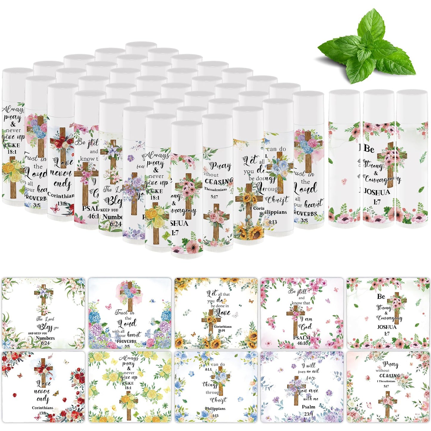 50 Pcs Bible Verse Lip Balm Bulk Christian Gifts for Baby Shower Faith Religious Inspirational Party Favors Scripture Moisturizing Lip Care Appreciation Gift for Mom Teacher Nurse