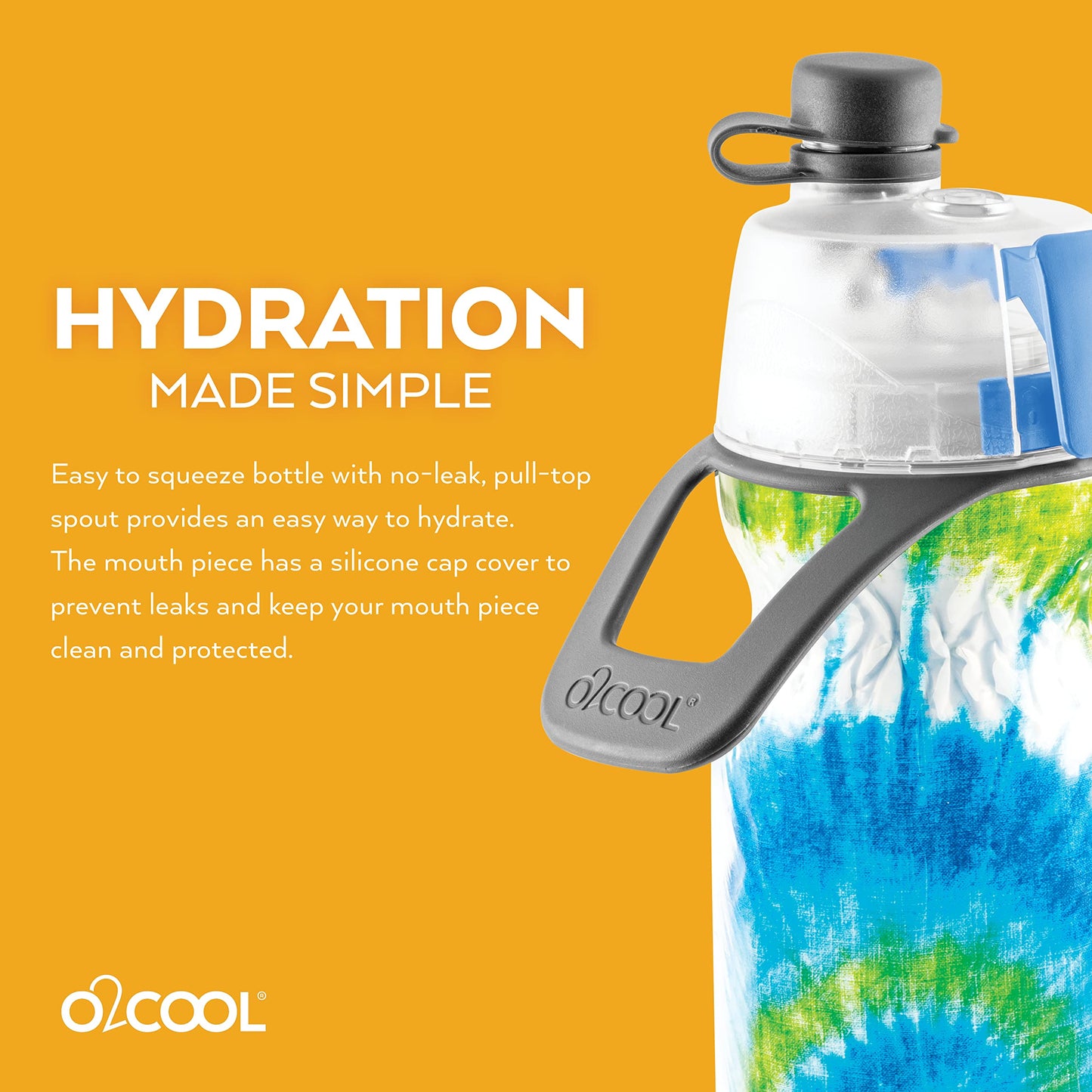 O2COOL Mist 'N Sip Misting Water Bottle 2-in-1 Mist And Sip Function With No Leak Pull Top Spout Reusable Sports Water Bottle - 20 oz (Tie Dye Blue)