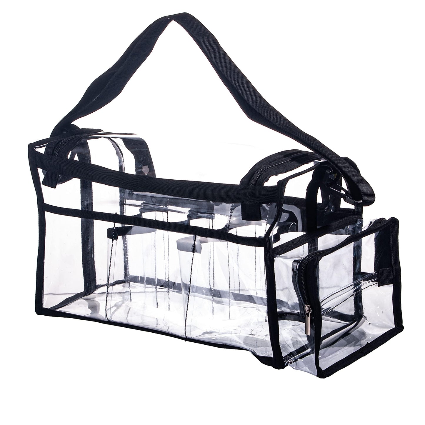 Large Professional Free Standing Clear PVC Makeup Artist Set Bag Transparent Makeup Brush Buddy Make up Kits Organizer Carry All MUA Travel Cosmetic Bag with 8 Dividers and Tissue Holder
