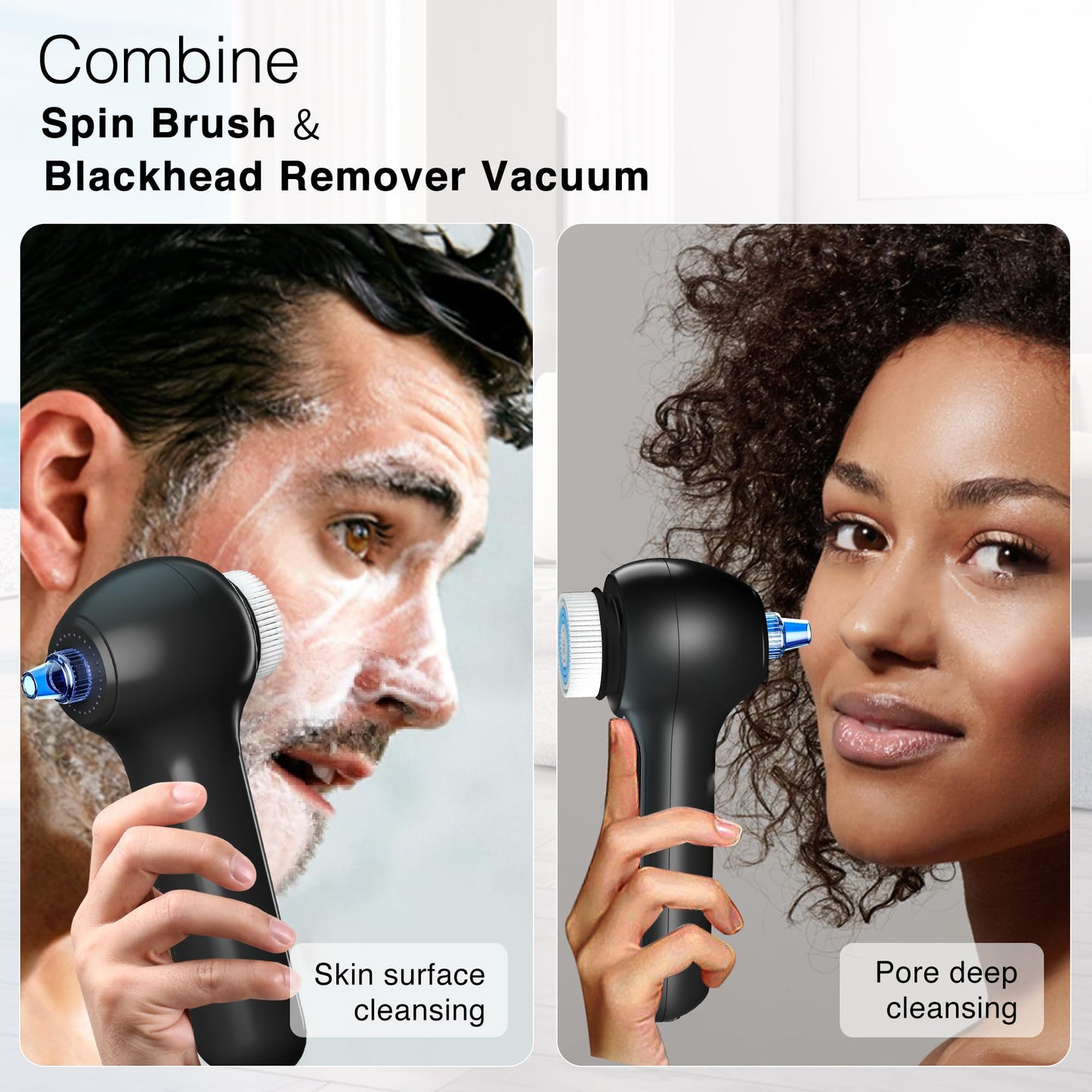 UMICKOO Electric Facial Cleansing Brush with LCD Screen, 3-in-1 Face Scrubber & Optional Blackhead Remover, Rechargeable, IPX7 Waterproof, Gentle Daily & Deep Cleaning for All Skin Types