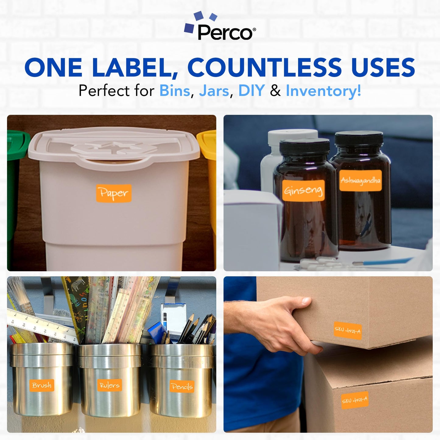 Perco Neon Orange 1x2 Inch Labels with Perforation for Easy Tear-Off — 500 Stickers Per Roll — Strong Adhesion, Priority Handling, Action Needed & Fast-Moving Inventory Labels — Made in USA